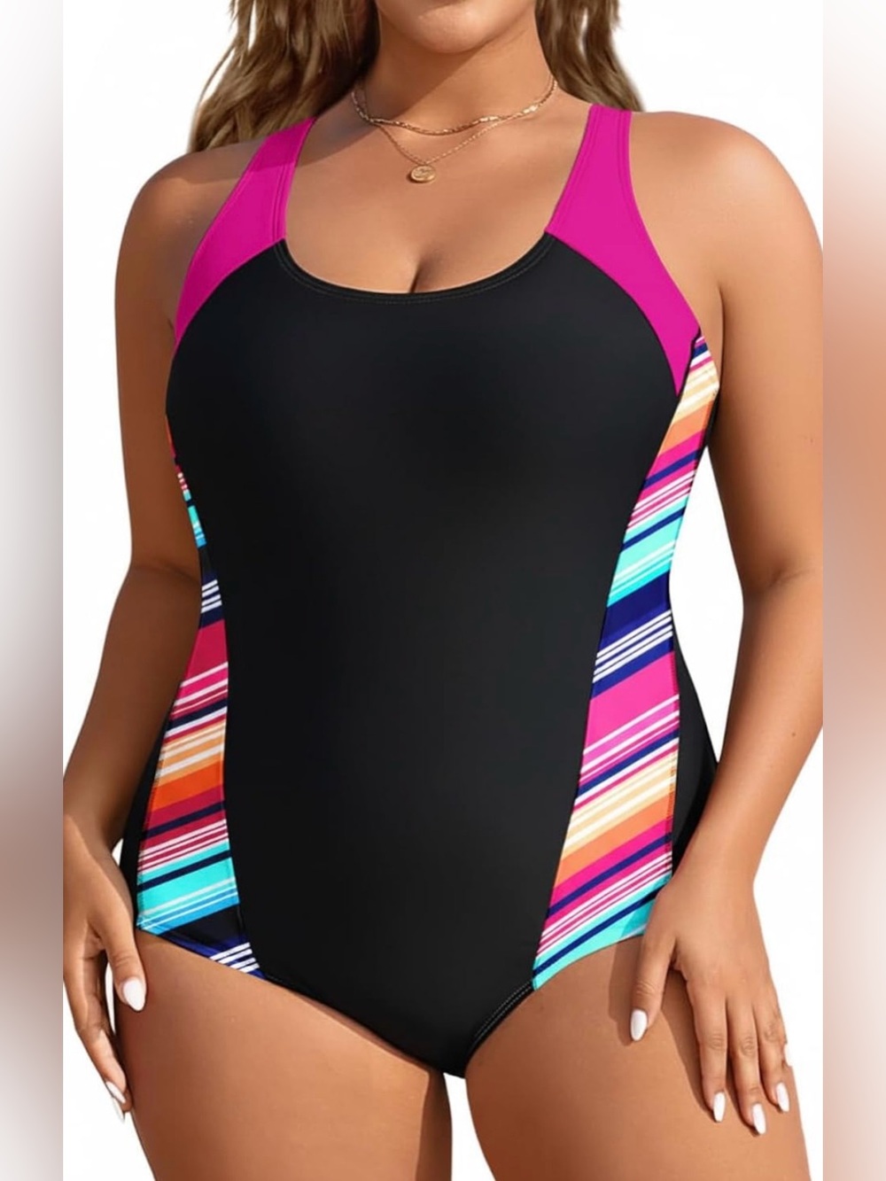 NWT Aqua Eve Plus Size Multi Colored Striped Athletic 1Pc Swimsuits Women’s 22W